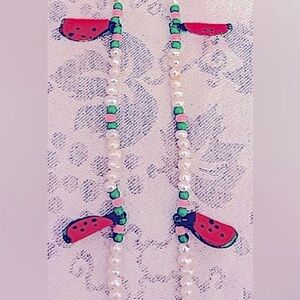 NWOT Necklace Freshwater Pearls, Glass watermelons, pink & green beads 18”,clasp